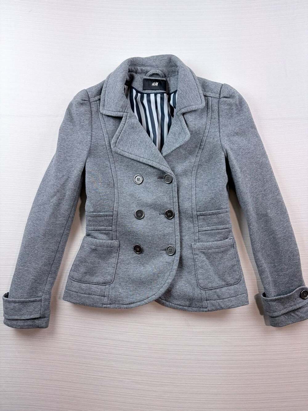 H&M Double-Breasted Jacket Gray Pea Coat
